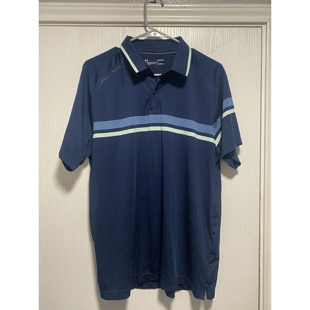 Under Armour Mens Loose HeatGear Navy Blue Short Sleeve Golf‎ Polo Shirt Large